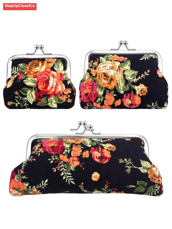 Handbags - 3 Pcs Canvas Coin Purse Set with Kiss Lock for Women